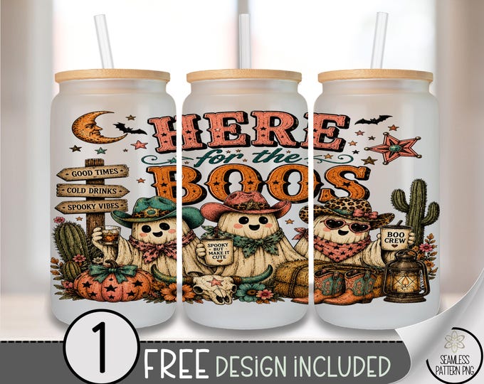Western Ghost Cowboy Glass Can Wrap, Western 16oz Tumbler Sublimation Design, PNG File, Digital Download, B10391