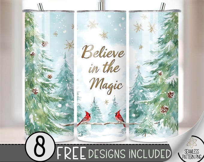 Christmas Cardinal Tumbler Wrap Png, Pretty 20 Oz Skinny Tumbler Sublimation Design, Winter Png Tumbler Wrap, Winter Magic PNG File