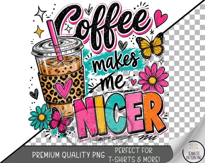 Coffee Sublimation Design, Iced Coffee UV DTF Graphic, Beverage Clip Art, Digital Download, B10189