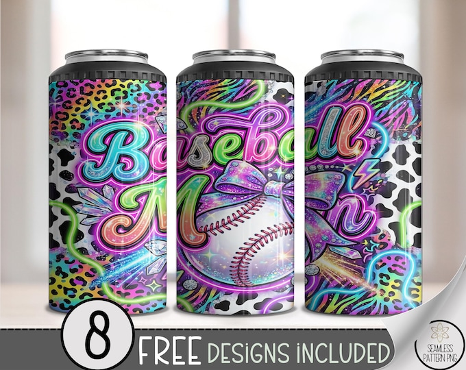 Baseball Mom 4in1 Can Cooler Wrap, Rhinestone Baseball Sublimation Design, Sports Mom 16 oz 4-in-1 File, B10054