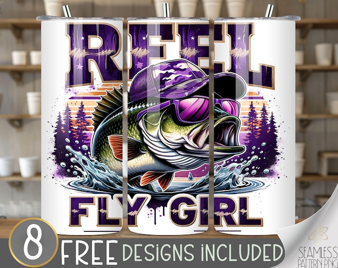 Camo Fish Tumbler Wrap, Reel Fly Girl 20 oz Tumbler Sublimation Designs, Reel Fish Tumbler File, Large Mouth Bass Tumbler Design, Cool fish