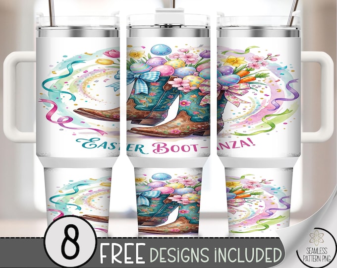 Easter Boots PNG Floral Pastel 40 oz Tumbler Wrap, Spring Cowboy Boot, Sublimation, Digital Download, B897