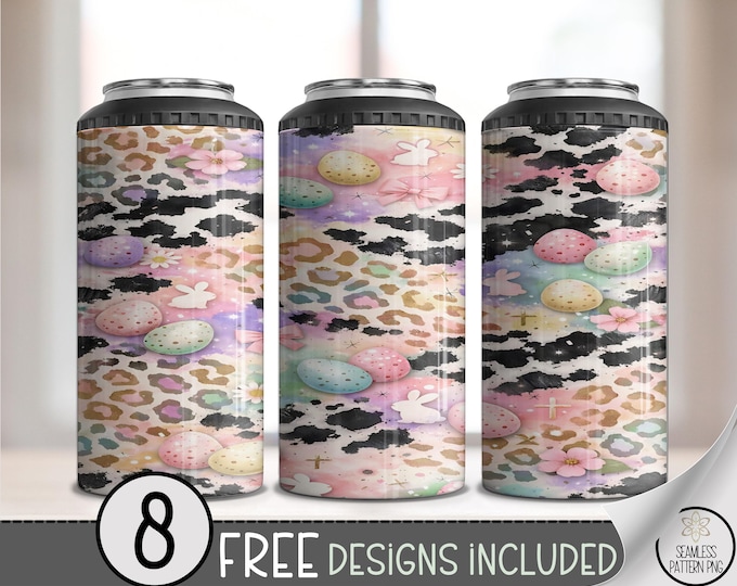 Easter Prints PNG, Cute Sublimation Design, Pink 4-in-1 Can Cooler Wrap, Digital Download, B10013