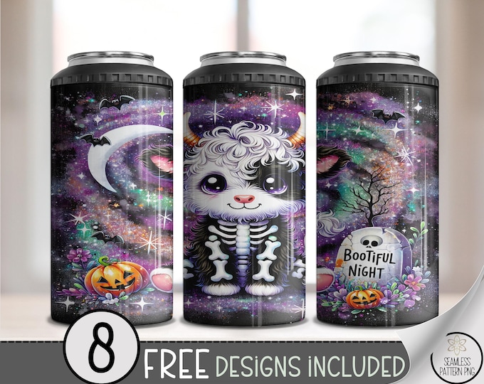 Spooky Halloween Can Cooler Wrap, Skeleton Goat Design, Cosmic Galaxy Theme, Festive Drink Sleeve, Halloween Party File, Printable PNG, A418