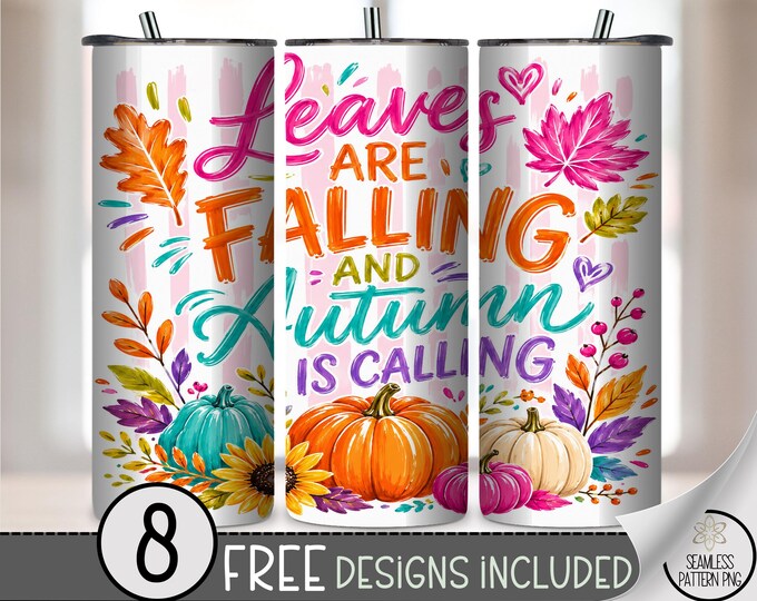 Autumn 20 oz Tumbler Wrap, Colorful Sublimation Design for Straight Tumblers, Fall PNG Files, Digital Download, B10475