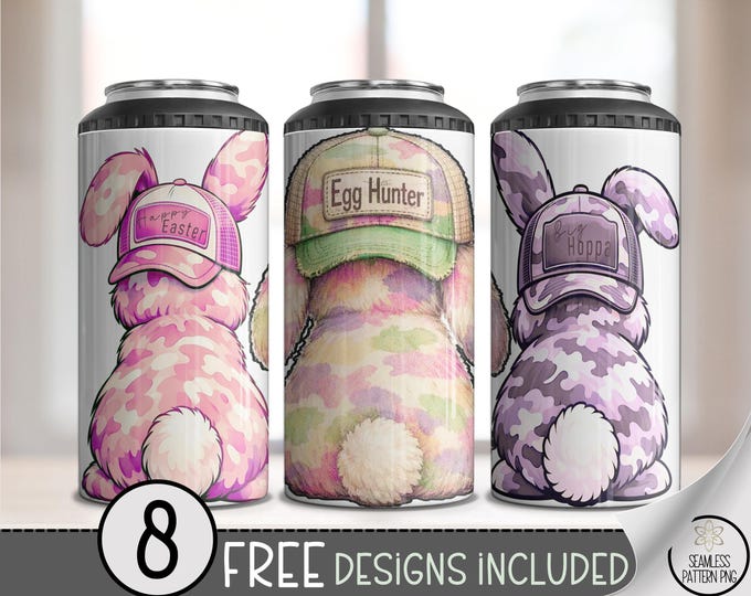 Trio Bunnies PNG, Pastel Bunny Easter Collection, Sublimation For 4-in-1 Can Cooler Wrap, Digital Download, B10053