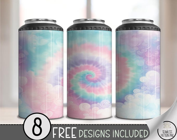 Pastel Tie Dye Tumbler 4 in 1 PNG, Digital Download Sublimation, 16 oz Can Cooler Graphic for Cute Unique Design, A581