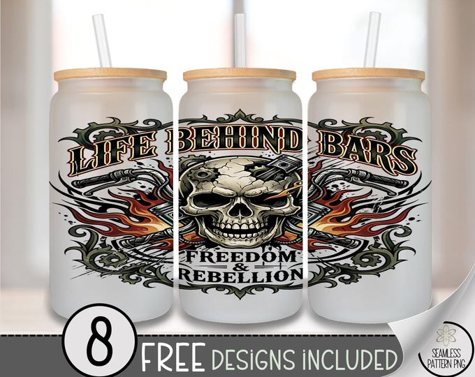Life Behind Bars PNG, Glass Can Wrap, Vintage Punk Skull Sublimation Design, Digital Download, B933