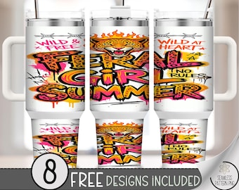 Feral Girl Summer 40 oz Tumbler Wrap, Leopard Sublimation Design, Graffiti PNG File, B10192