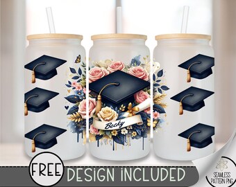Class of 2025 Glass Wrap, Senior Affirmation 16 Oz Glass Can Wrap PNG, Graduation Glass Can Sublimation Wrap Design, Diploma Cap Glass, A196
