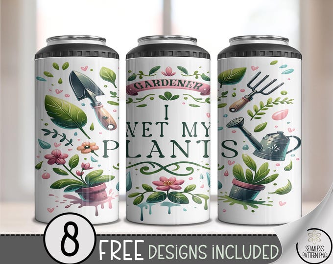 Wet My Plants 4-in-1 Can Cooler Wrap PNG, Plant Quote, Humorous Garden Design, Digital Download, 4n1 16oz Sublimation, B849