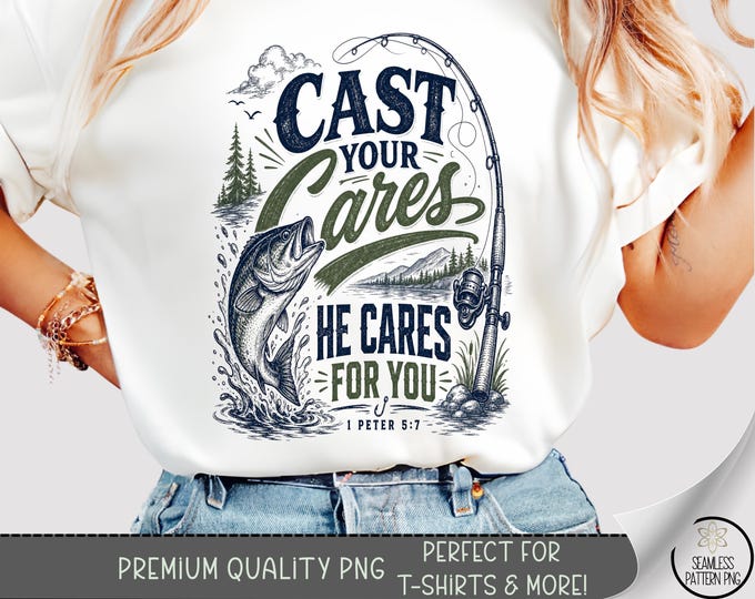 Faith-Based Fishing T-shirt PNG, Christian Sublimation Design, Rustic DTF Shirt Graphic, PNG File B10299