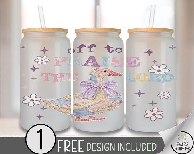Patchwork Duck Glass Can Wrap, Cozy 16oz Tumbler Sublimation Design, PNG File, Digital Download, B10239