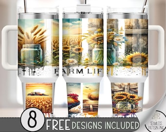 Farm Life 40oz Tumbler Wrap, Country Western Tumbler Sublimation Design, Rooster 40oz Quencher Tumbler Wrap PNG,Sunset Sunflower 40 oz, A159
