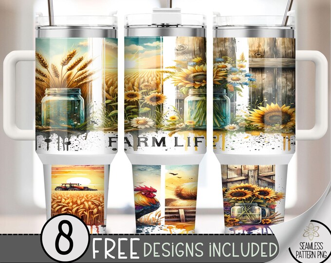 Farm Life 40oz Tumbler Wrap, Country Western Tumbler Sublimation Design, Rooster 40oz Quencher Tumbler Wrap PNG,Sunset Sunflower 40 oz, A159