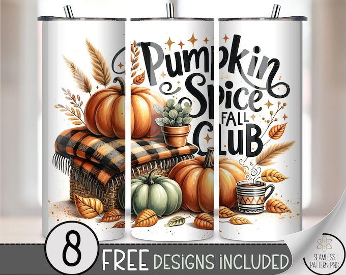 Pumpkin Spice Fall Club 20 oz Tumbler Wrap, Fall Sublimation Design, Digital Download for Autumn Tumbler Art A466