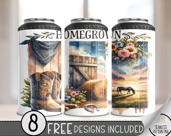 Country Western 4 in 1 Can Cooler Wrap, Western Horse 4in1 Tumbler PNG, Flower 16 Oz Can Cooler Sublimation Design, Homegrown Design A95