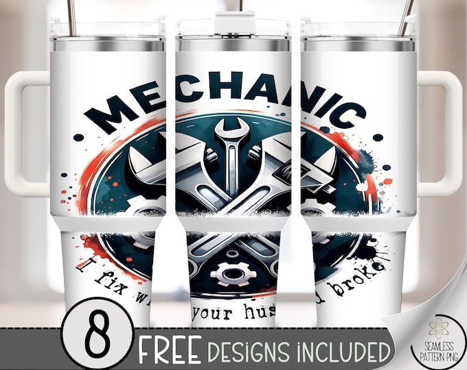Mechanic Husband 40 oz Tumbler Wrap PNG, Digital Download, Wrench and Bolt Design, Sublimation for Him, A804
