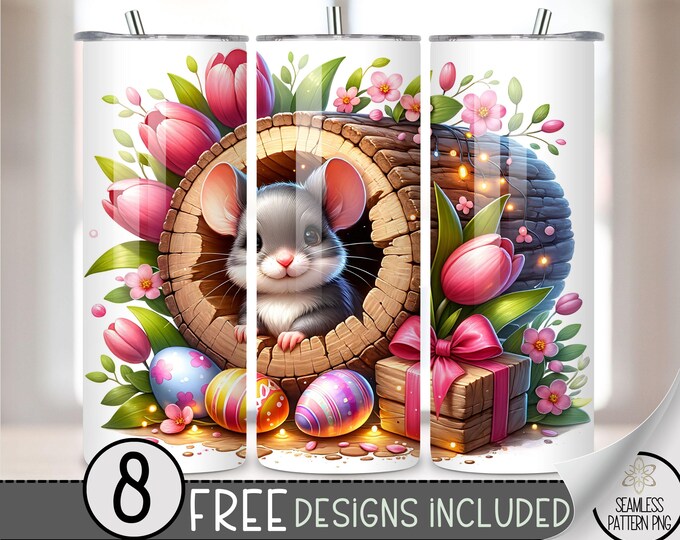 Nature Mice in Hole Tumbler Wrap, Cottagecore Mouse 20oz Sublimation Tumbler Design, Spring Easter Sublimation, Cute Easter Egg Design, A29