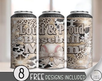 Baseball Mom 4in1 Can Cooler Wrap, Loud & Proud Sublimation Design, Sparkly Glam Sports 16 oz 4-in-1 File, Print Ready Download B10080