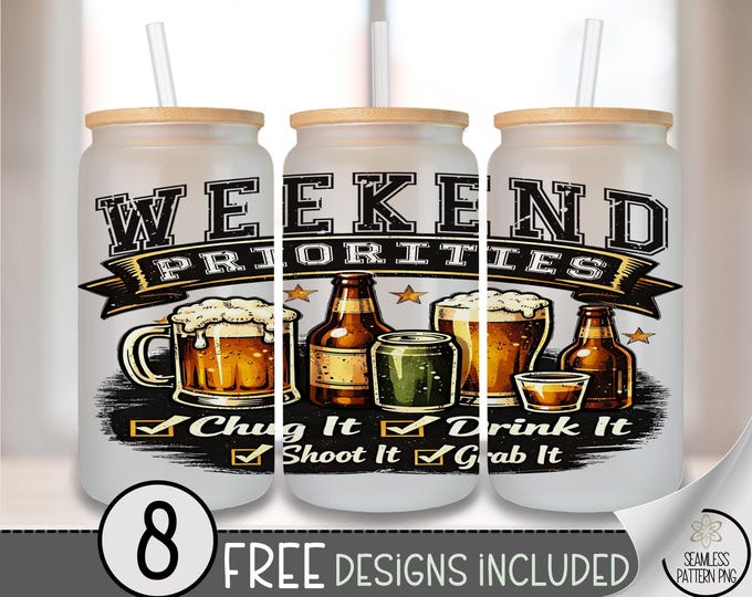 Beer Weekend PNG, Retro Glass Tumbler Sublimation Design, Distressed Bar Humor, Digital Download, B10052