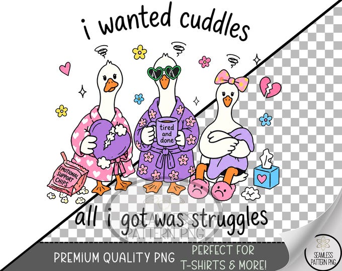 Three Ducks Sublimation Design, Mental Health Humor UV DTF Graphic, Tired Clip Art, Digital Download, B10282