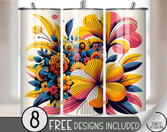Lively 20 oz tumbler wrap: Vibrant Floral Digital Download Sublimation Design for Skinny Tumblers, Dynamic PNG Files A535