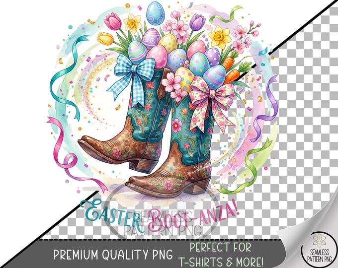 Easter Boots PNG, Cowboy Boots UV DTF Sublimation, Spring Clip Art, Digital Download, B897