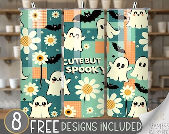 Halloween Cute Spooky Tumbler Wrap, Retro Cute but Spooky 20 oz Skinny Sublimation, Checkered Ghost Tumbler, Retro Style Tumbler Design