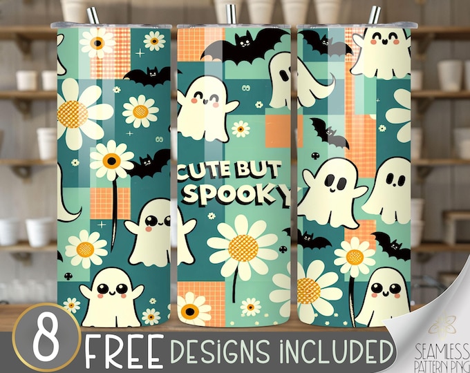 Halloween Cute Spooky Tumbler Wrap, Retro Cute but Spooky 20 oz Skinny Sublimation, Checkered Ghost Tumbler, Retro Style Tumbler Design