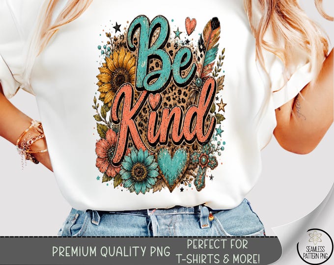 Be Kind T-shirt PNG, Boho Leopard Print Sublimation Design, Digital Download, B10465