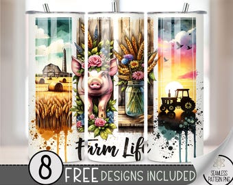 Farm Life Tumbler Wrap, Sunset Tractor 20oz Skinny Tumbler Sublimation Design, Floral Tumbler Wrap File PNG, Country Western PNG, A160