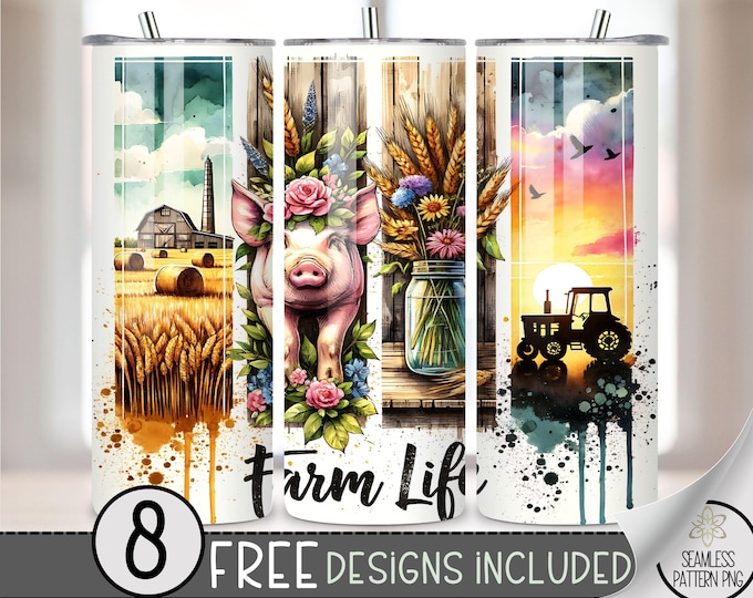 Farm Life Tumbler Wrap, Sunset Tractor 20oz Skinny Tumbler Sublimation Design, Floral Tumbler Wrap File PNG, Country Western PNG, A160