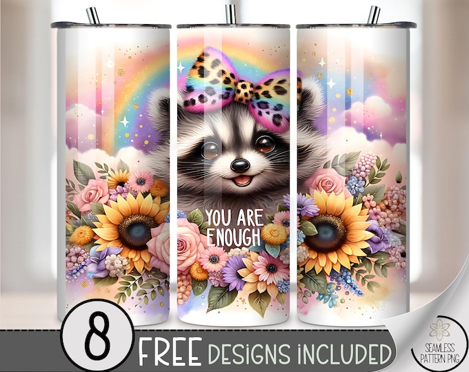 Playful 20 oz tumbler wrap: Motivational Raccoon Digital Download Sublimation Design for Skinny Tumblers, Cheerful PNG Files A510
