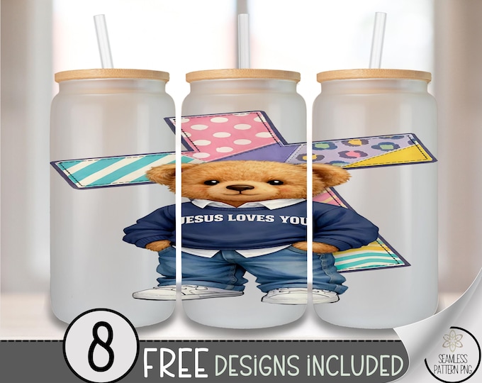 Jesus Loves You PNG, Inspirational 16Oz Glass Can Wrap, Kid-Friendly Sublimation Design, Digital Download, B10030