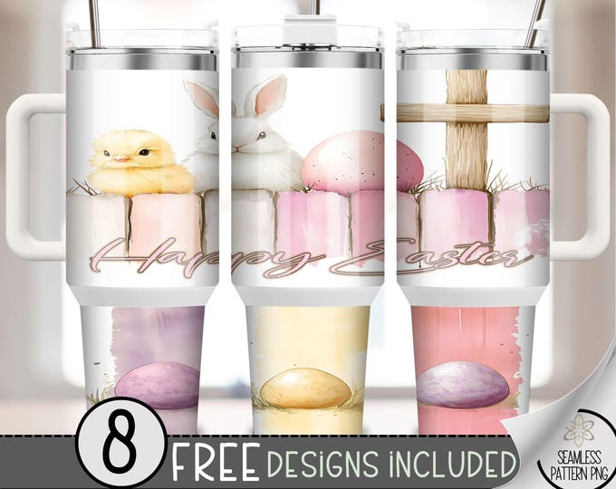 Cute Bunny 40oz Tumbler Wrap, Happy Easter Tumbler Sublimation Design, Cute Chick Spring 40oz Quencher Tumbler Wrap PNG,Easter Egg PNG, A142