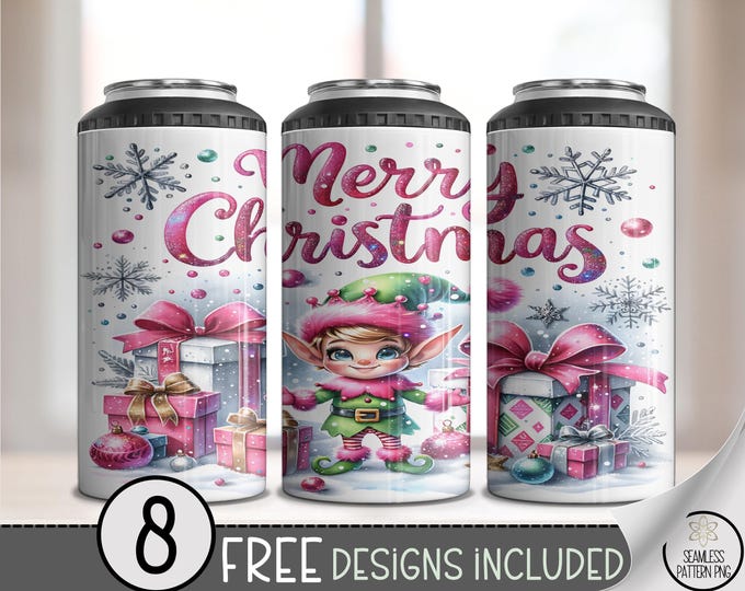 Xmas Elf 4in1 Can Cooler Wrap, Elf Christmas Sublimation Design, Colorful Holiday PNG Files, Playful Merry Christmas Design A575