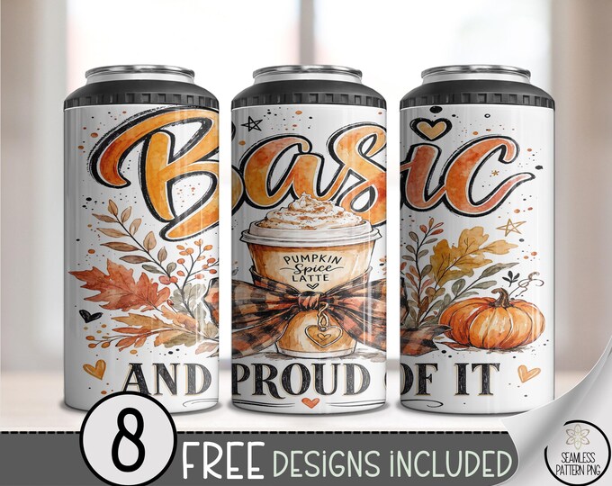 Autumn Pumpkin Spice 4-in-1 Can Cooler Wrap, Fall Coffee Sublimation Design, Digital Download, B10464
