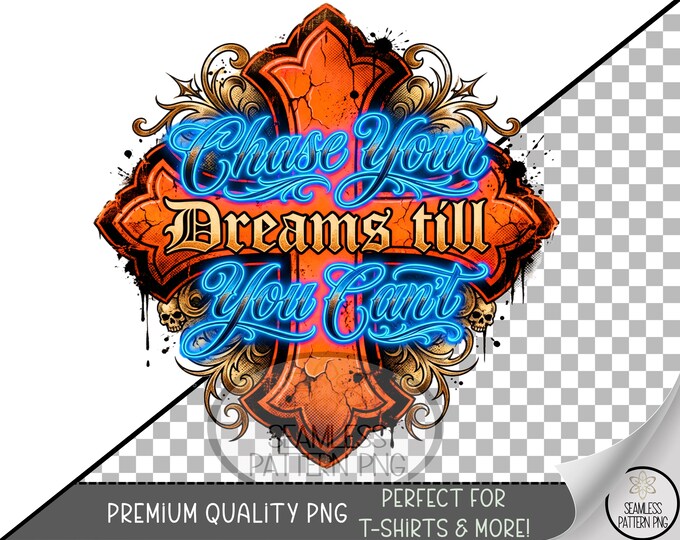 Gothic Cross Sublimation Design, Dream Chasing UV DTF Graphic, Edgy Clip Art, B10157