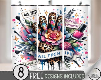 Nail Tech Tumbler Wrap, Floral Nail Boss Design, 20oz Flower Sublimation Tumbler Design Digital Download, Affirmation 20 OZ Skinny Wrap A221