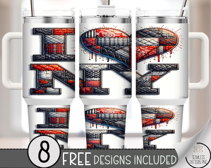 New York Love 40 oz Tumbler Wrap, Faux Patchwork Sublimation Design, Denim PNG Files, Trendy 40oz Tumbler Design B686