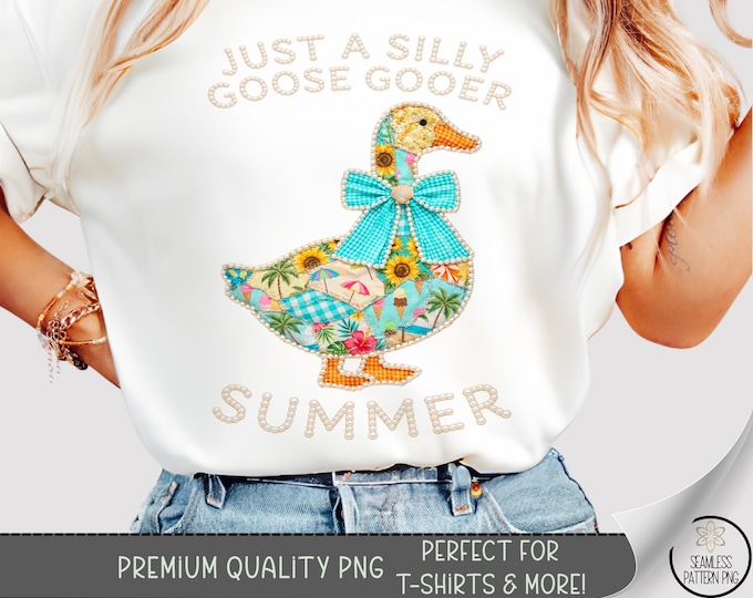 Patchwork Goose T-shirt PNG, Cute Goose Sublimation Design, Fun DTF Shirt Graphic, Beach Vibe TShirt File, Digital Download, B10253