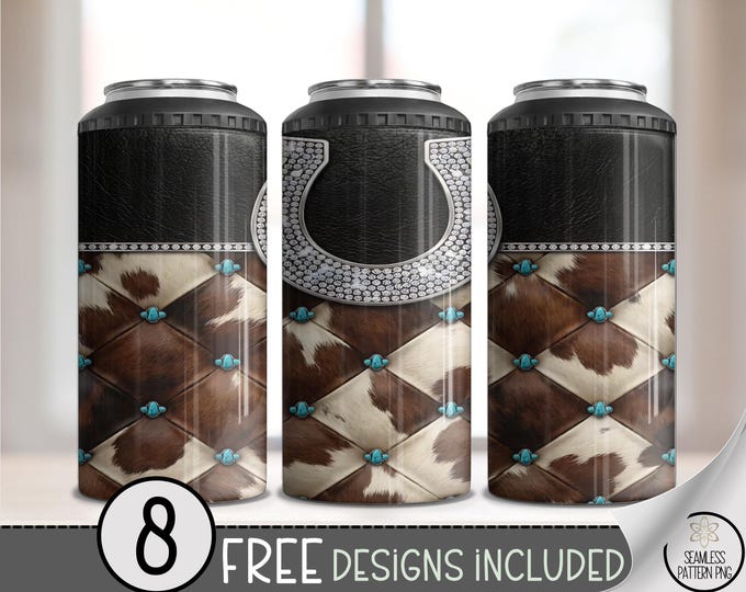 Western Glam Cowgirl 4-in-1 Can Cooler Wrap, Rhinestone Horseshoe Sublimation Design (Digital Download) B977