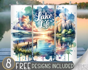 Lake Life Tumbler Design, Sublimation Design, Digital Downloads, Skinny 20oz Tumbler Wrap20 oz Straight Tumbler Sublimation,Dock Tumbler PNG