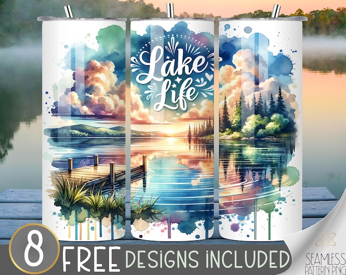 Lake Life Tumbler Design, Sublimation Design, Digital Downloads, Skinny 20oz Tumbler Wrap20 oz Straight Tumbler Sublimation,Dock Tumbler PNG