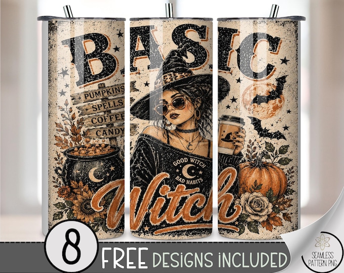 Halloween Witch 20 oz Tumbler Wrap, Spooky Sublimation Design for Straight Tumblers, Vintage PNG Files, Digital Download, B10340
