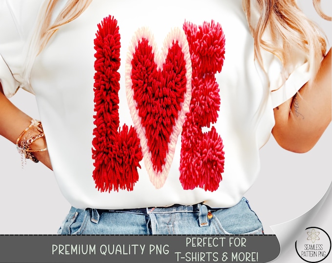 Faux Yarn Crochet Love Valentines Day PNG, Latch Hook Yarn Heart Sublimation Designs, Coquette Retro Valentine Shirt PNG, A813