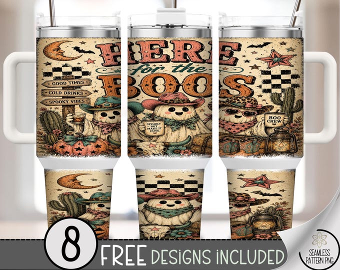 Halloween 40 oz Tumbler Wrap, Ghost Sublimation Design, Here for the Boos PNG, Digital Download, B10391