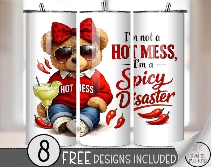 Teddy Bear 20 oz Tumbler Wrap, Mental Health Sublimation Design for Straight Tumblers, Cute Sassy Tumbler PNG B10045