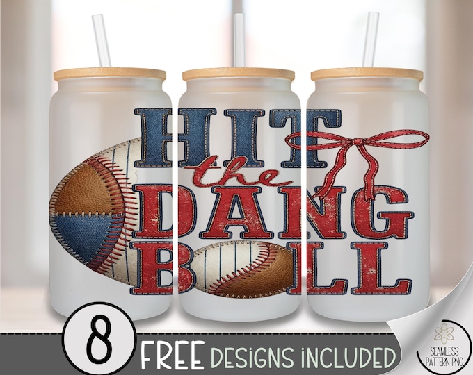 Baseball Glass Can Wrap, Bold Sporty 16oz Tumbler Sublimation Design, Fun PNG File, Digital Download, B10184
